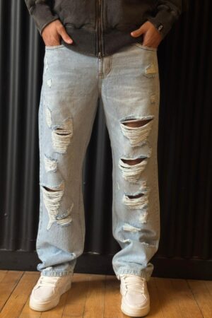 JEANS MOM CELESTE ROTURA