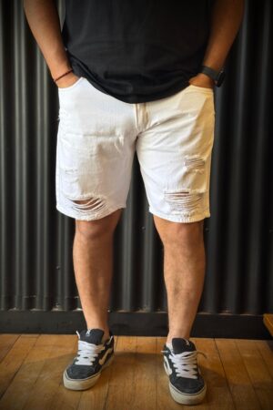 BERMUDA JEAN BLANCA ROTURA