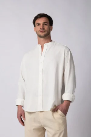 CAMISA MANGA LARGA MAO LINO DEKO BLANCA