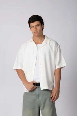 CAMISA MANGA CORTA LINO RUKAN BLANCA