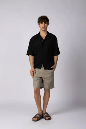CAMISA MANGA CORTA LINO RUKAN NEGRA