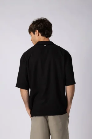 Alternative view of CAMISA MANGA CORTA LINO RUKAN NEGRA